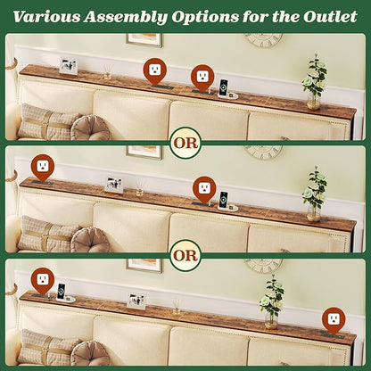 SUPERJARE 106.3 Inch Sofa Table with Power Outlets and USB-C Ports, 5.9 Inch Narrow Console Tables, Entryway Hallway Couch Tables with Storage, Behind Sofa, Small Spaces, Living Room, Rustic Brown