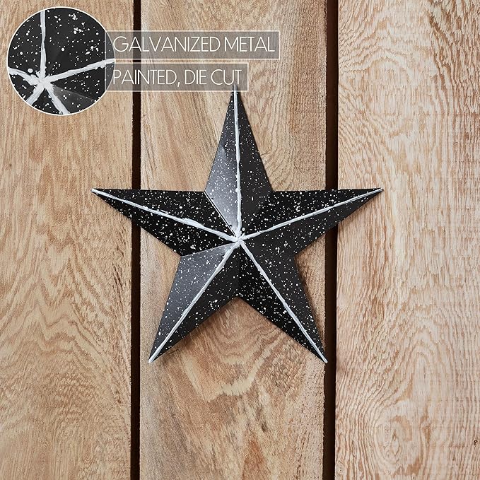 VHC Brands Patriotic Faceted Metal Star Black Wall Hanging 8x8, Independence Day Decor, American Star Design, Distressed Appearance Metal Wall Hanging, Star Shape, Country, Charcoal Black