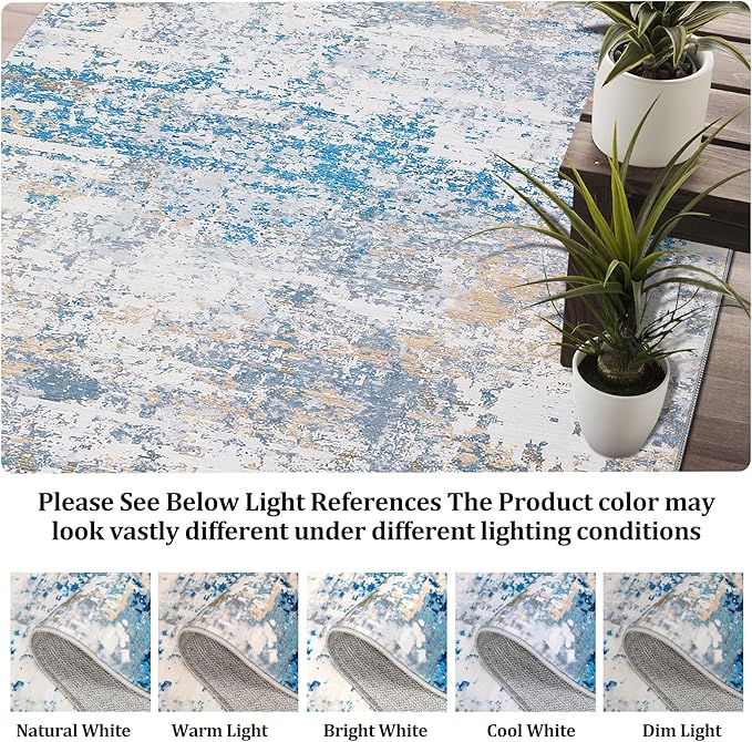 ROYHOME 8x10 Modern Abstract Rug Faux Wool Ultra Soft Rug Non Slip Non Shedding Accent Large Rug for Living Room Bedroom Dining Room Office Home, Blue/Grey