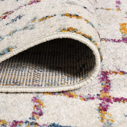 JONATHAN Y Boho Vintage Diamond Ivory/Multi Indoor Area Rug 5X8 ft, Moroccan Hype for Living Room, Bedroom, Kitchen, Office, Easy-Cleaning, High Traffic, Pet-Friendly, Non-Shedding (MOH101E-5)