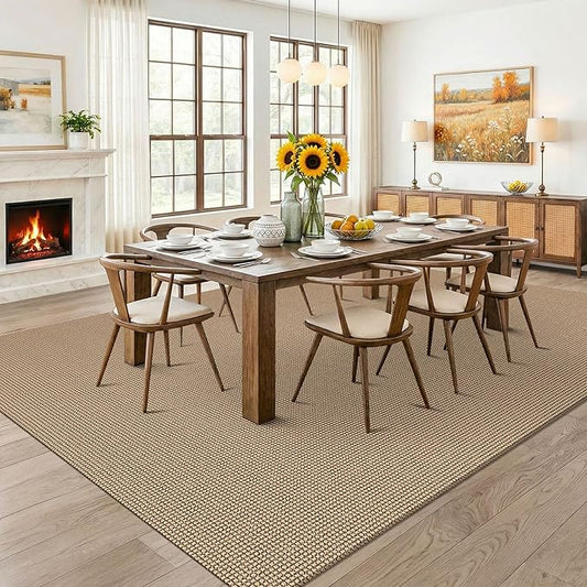 KOZYFLY Farmhouse 7.5x10 Rugs for Living Room, Non Slip Woven Area Rugs, Braided Floor Carpet for Entryway, Kitchen, Bedroom, Dining Room, Office, Cotton Rug Indoor Decor, Orange Beige/Tan/Brown