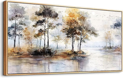 Wapluam Large Canvas Wall Art,Forest Framed Wall Art,Abstract Wall Art Artwork Retro Landscape Trees Pictures Decor Rustic Nature Canvas Painting Ready To Hang Living Room Bedroom Home Office 60"X30"