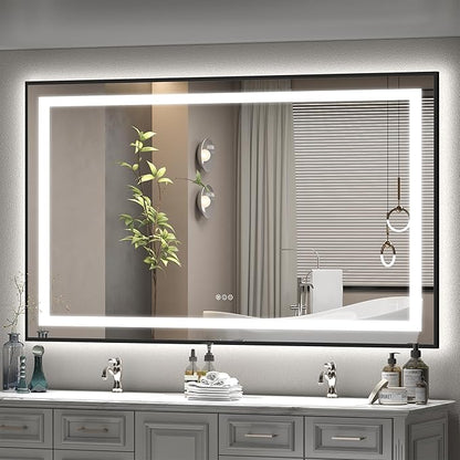 60x36 Framed LED Lighted Bathroom Mirror, Dimmable Vanity Mirror for Wall, Backlit and Front Lighted, Anti-Fog, Memory (Horizontal/Vertical)