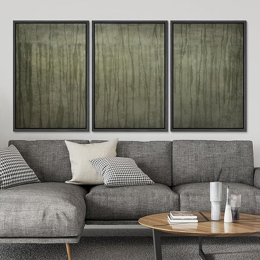 SIGNLEADER Framed Canvas Print Wall Art Set Olive Green Abstract Line Minimalist Earthy Illustrations Minimal Decorative Bohemian Nordic for Living Room, Bedroom, Office - 24"x36"x3 BLACK