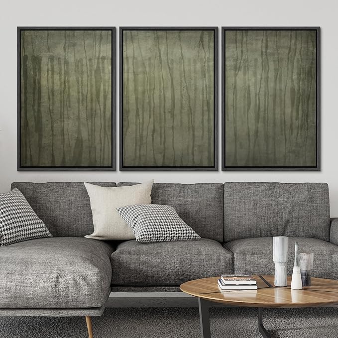 SIGNLEADER Framed Canvas Print Wall Art Set Olive Green Abstract Line Minimalist Earthy Illustrations Minimal Decorative Bohemian Nordic for Living Room, Bedroom, Office - 16"x24"x3 BLACK
