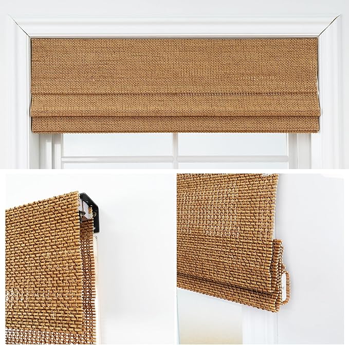 Motorized Bamboo Roman Shades, Motorized Blinds with Remote Compatible with Homekit, Alexa GoogleHome, Smart Wood Woven Shades for Indoor Windows, Customize, Canyon Grid