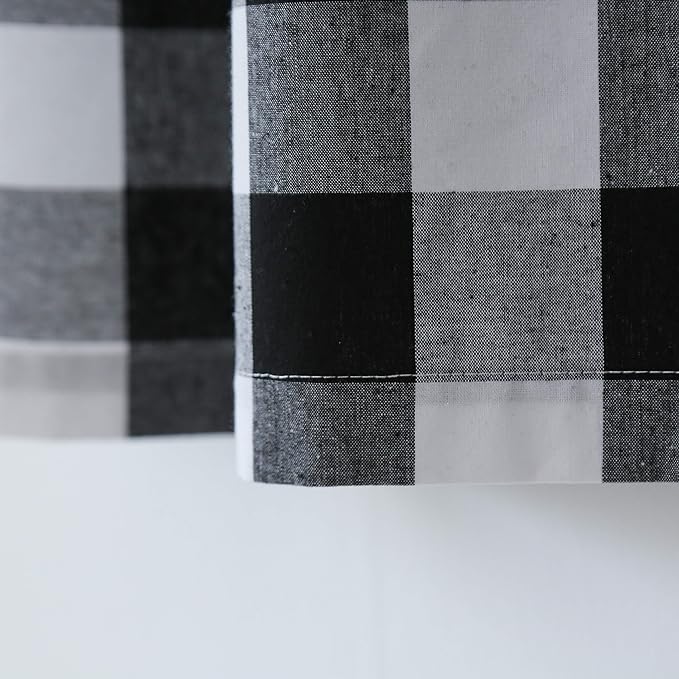 3 Pc Cotton Classic Country Farmhouse Kitchen Window Curtain Grommet Top -Black & White Buffalo Check Tier & Valance Set, 54" x 18" / 32" x 30"