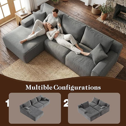Homkdom Modular Sectional Sofa, L-Shaped Cloud Couch with Deep Seat, Convertible 6-in-1 Boneless Couches for Living Room, Memory Foam Sofa, No Assembly Required (Grey Check, Left Facing Chaise)