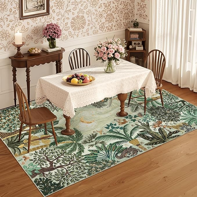 GarveeHome 6x9 Area Rug Jungle Green Washable Rugs for Living Room Bedroom, Soft Low Pile Non Slip Accent Floor Mat Animal Print Tiger Throw Rug Indoor Carpet Dining Room Playroom