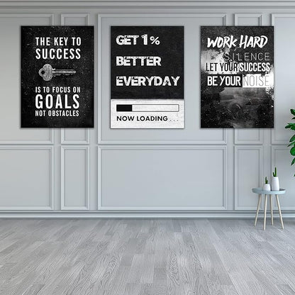 Yetaryy Motivational Poster Inspirational Wall Art 3 Pieces Canvas Painting Lion Artwork for Living Room Office Modern Home Decor Prints Pictures Wall Decor Framed Ready to Hang [48''Wx 24''H]