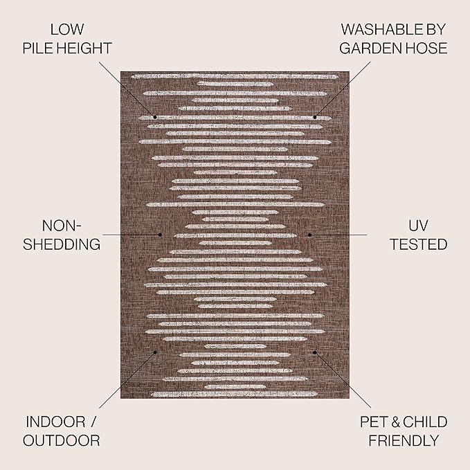 JONATHAN Y Stripe Geometric Indoor Outdoor Area Rug 4X6 Brown/Beige, Zolak Berber for Backyard, Patio, Porch, Easy-Cleaning, High Traffic, Pet-Friendly, Non-Shedding (SMB124B-4)
