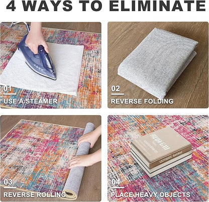 KILOCOCO Abstract Small Area Rug 2x3 Entryway Rug Washable Kitchen Rugs Door Mat Indoor Entrance Soft Pinted Non Slip Throw Rugs for Front Door Foyer Farmhouse Floor Mats, Pink/Orange/Blue