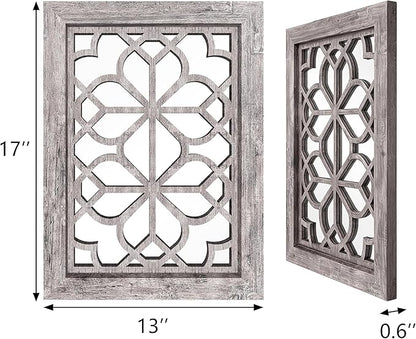 Set of 2 13x17 Inch Rectangular Shatterproof Decorative Wall Mirrors, Boho Farmhouse Rustic Vintage Grey Accent Mirrors for Living Room, Bedroom, Entryway & Home Wall Decor（Brown）