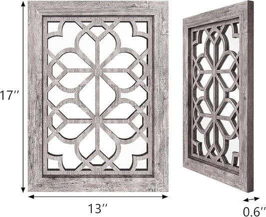 Set of 2 13x17 Inch Rectangular Shatterproof Decorative Wall Mirrors, Boho Farmhouse Rustic Vintage Grey Accent Mirrors for Living Room, Bedroom, Entryway & Home Wall Decor（Brown）
