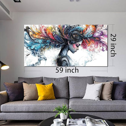 HUBOSKN Girl Canvas Wall Art for Living Room - Colorful Abstract Wall Art Bedroom - Girl Room Wall Decor Size 29" x 59"
