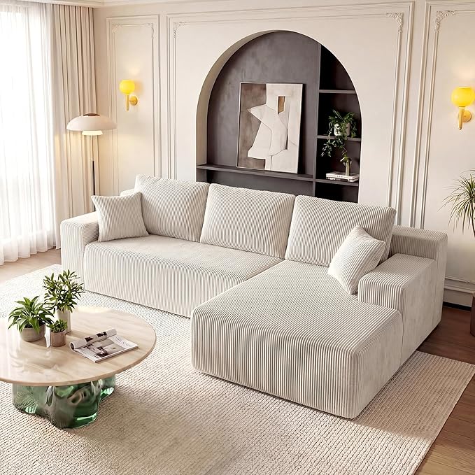GRUSIGN Cloud Sectional Boneless Couches for Living Room, Modular L Shaped Couch with Deep Seat Oversized Right Facing Chaise, Memory Foam Compressed Spineless 3 Seater Sofa for Apartment, Taupe | No Assembly Required, Deep Seat, Cat-Claw Resistant, Hi...