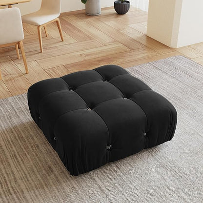 Modular Sectional Couches for Living Room, Modern Luxury Velvet Bubble Couch with Reversible Chaise Ottoman, Deep Seat Cloud Sectional Sofa (Ottoman, Black)