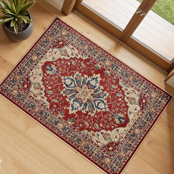 RELEANY Area Rugs 2'x4' Kitchen Rugs Entry Rug Small Rugs for Entryway Kitchen Bathroom Door Mat Indoor Entrance,Washable Non Slip, Red Blue
