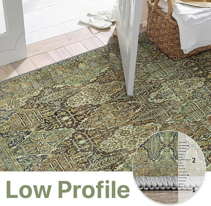 2x7 Runner Rug Machine Washable Boho Rug Runners for Hallway,Ultra-Thin Low Pile Rug,Lightweight Indoor Carpet,Non Slip Floral Runners for Enrtyway, Corridor, Home Office, Kitchen,Sage Green