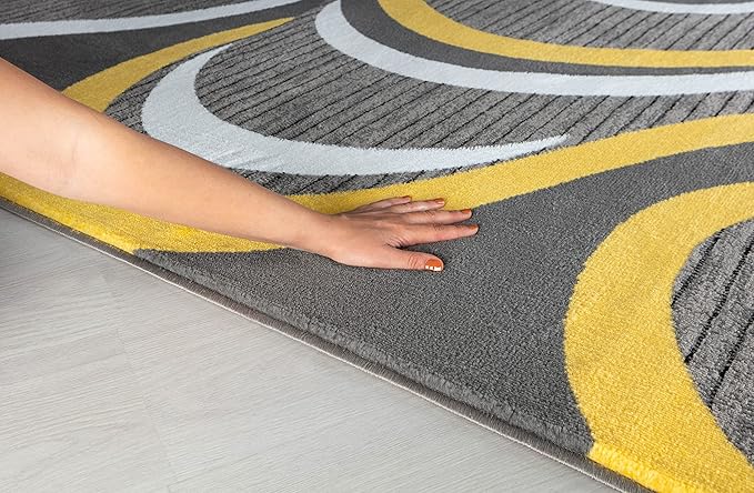 GLORY RUGS Modern Area Rug Swirls Carpet Bedroom Living Room Contemporary Dining Accent Sevilla Collection 4817A (Yellow, 8x10)