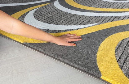 GLORY RUGS Modern Area Rug Swirls Carpet Bedroom Living Room Contemporary Dining Accent Sevilla Collection 4817A (Yellow, 5x7)
