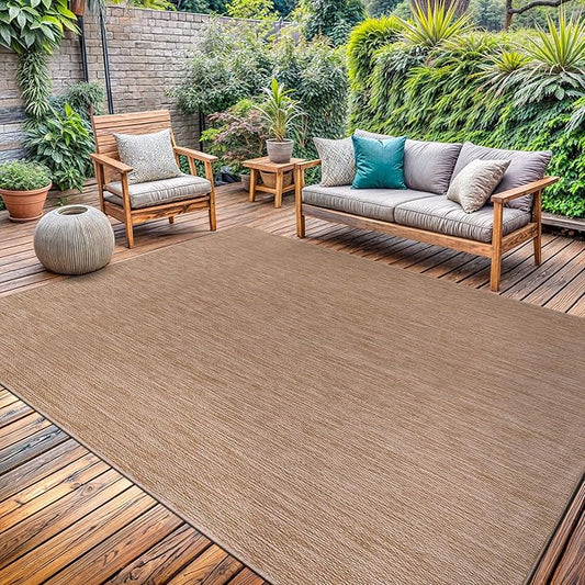 Washable Indoor Outdoor Rug 5x7 Weather Resistant Area Rugs Modern Solid Jute Rug for Porch Deck Balcony Backyard Patio Outside Carpet (5 X 7 Jute Beige)