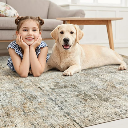 Soalmost Abstract Rug 8x10 Large Living Room Rugs Neutral Modern Washable Area Rugs for Bedroom Dining Room Non-Slip Stain Resistant Foldable Thin Rug Brown Grey
