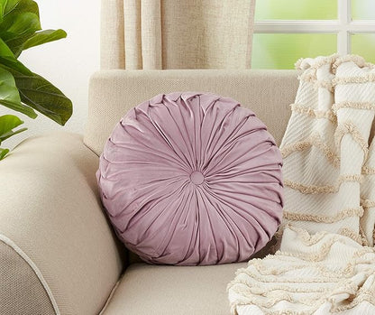 SARO LIFESTYLE Round Velvet Pintucked Poly Filled Throw Pillow (Set of 2)