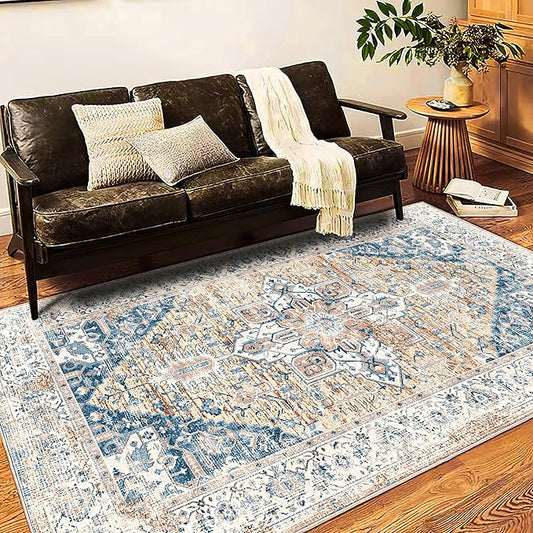 CHAMPLANT Washable Area Rug 8x10 Boho Chic Medallion Distressed Design Non-Shedding Easy Care Ideal for High Traffic Areas in Living Room Bedroom Office Coffee Table Large Carpet