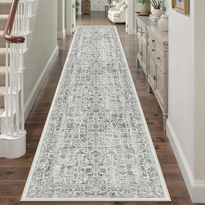 PureCozy Black Runner Rug 2'6"x12' Washable Carpet for Hallway Kitchen Vintage Distressed Non Slip Indoor Retro Floral Bedroom Accent Throw Long Rug Bathroom Office Laundry Dining Living Room