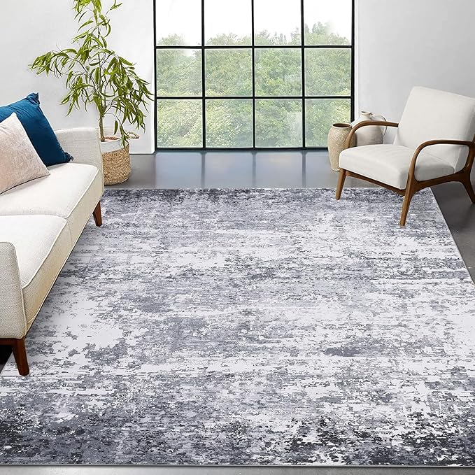 ROYHOME Area Rug 10x13 Modern Abstract Accent Faux Wool Low Pile Ultra Soft Stain Resistant Rug Non Slip Non Shedding Throw Rug Washable for Living Room Bedroom Home Decor, Light Grey