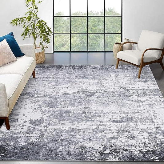 ROYHOME Area Rug 10x13 Modern Abstract Accent Faux Wool Low Pile Ultra Soft Stain Resistant Rug Non Slip Non Shedding Throw Rug Washable for Living Room Bedroom Home Decor, Light Grey