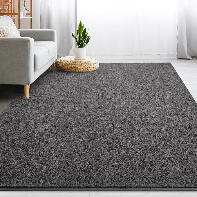 Gifeas Large Ultra Soft Modern Area Rugs for Living Room Bedroom, 6x9 Feet Dark Grey Thickened Memory Foam Indoor Solid Minimalist Carpets, Non-Slip Comfy Rug for Boys Girls Nursery Room Home Decor