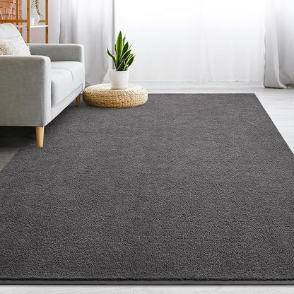 Gifeas Large Ultra Soft Modern Area Rugs for Living Room Bedroom, 6x9 Feet Dark Grey Thickened Memory Foam Indoor Solid Minimalist Carpets, Non-Slip Comfy Rug for Boys Girls Nursery Room Home Decor