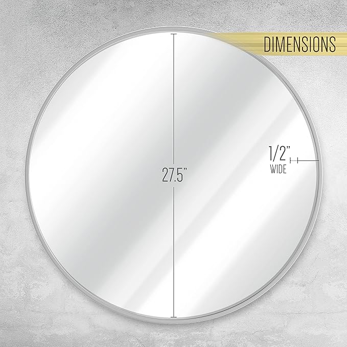 HBCY Creations Medium Round Mirror, Silver 30 inch Wall Mirror for Entryway, Bathroom, Living Room and More, Modern Minimalist Mirror for Both Rustic and Boho Design and Decor