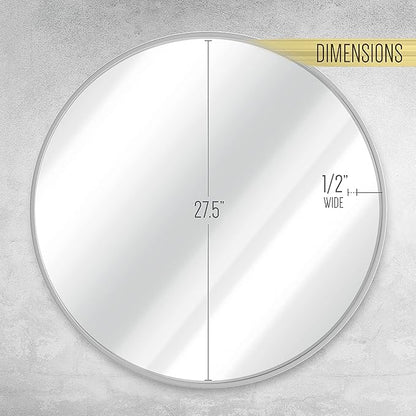 HBCY Creations Medium Round Mirror, Silver 30 inch Wall Mirror for Entryway, Bathroom, Living Room and More, Modern Minimalist Mirror for Both Rustic and Boho Design and Decor