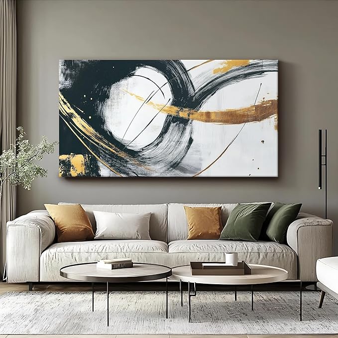 Iallbin Abstract Canvas Wall Art, Large Wall Art for Living Room, for Wall Modern Paintings Wall Decor Living Room (Abstract, Black and Grey, 58L x 29W)