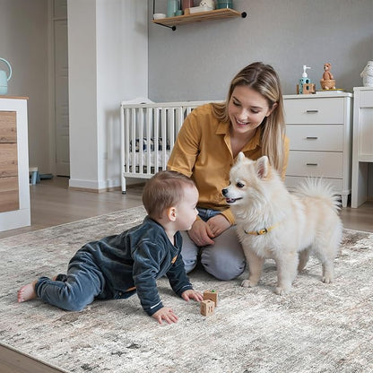Soalmost Abstract Rug 8x10 Large Living Room Rugs Neutral Modern Washable Area Rugs for Bedroom Dining Room Non-Slip Stain Resistant Foldable Thin Rug Grey Pink