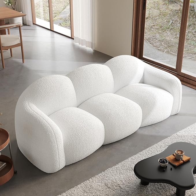 90" Modern Teddy Velvet Sofa Couch – One-Piece Memory Foam 3-Seater Sofa with Rounded Arms, Soft & Cozy Upholstery for Living Room