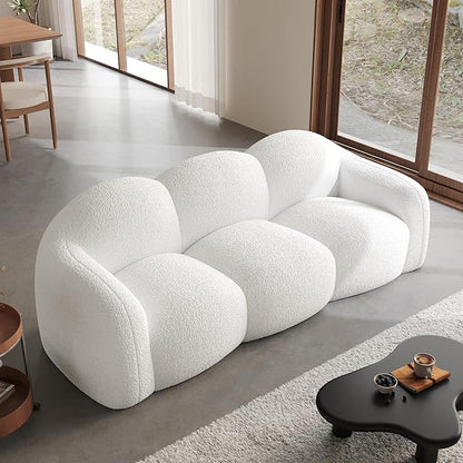 90" Modern Teddy Velvet Sofa Couch – One-Piece Memory Foam 3-Seater Sofa with Rounded Arms, Soft & Cozy Upholstery for Living Room