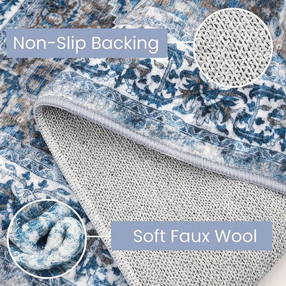 KOZYFLY Runners for Hallways 3x14 Ft Extra Long Washable Kitchen Thin Runner Rug Boho Runner Rug for Entryway Indoor Blue Printed Oriental Faux Wool Stair Floor Carpet Runner for Stair Kitchen Hall