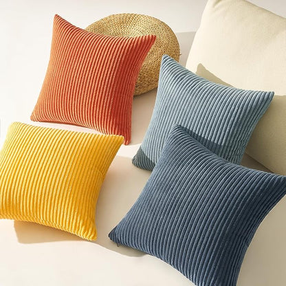 Topfinel Burnt Orange and Blue Couch Pillows Pack of 4 Decorative 16x16 Inch Velvet Pillow Covers for Bed Accent Modern Corduroy Pillowcase Sofa Livingroom Home Decor