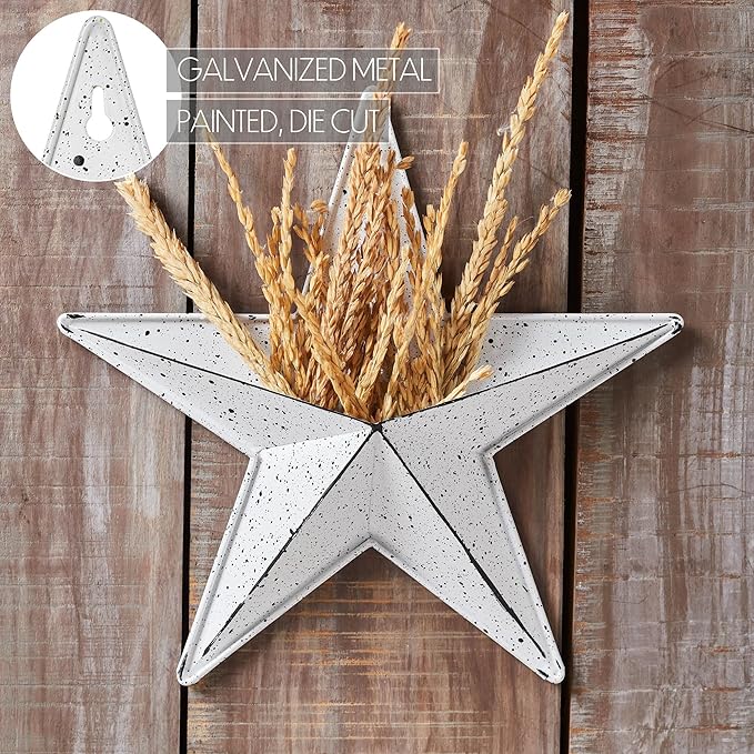 VHC Brands Patriotic Faceted Metal Star Wall Hanging - 12x12, Distressed Appearance, Independence Day Decor, American Star with Display Pocket