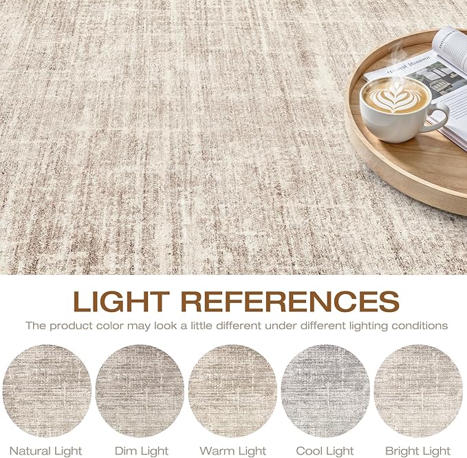 10ft Round Rug Living Room: 10x10 Washable Large Neutral Beige Circle Area Rug Abstract Soft Modern Stain Resistant Indoor Floor Non-Slip Carpet for Bedroom Nursery Kids Office Playroom Dining Room