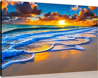 TutuBeer 1 Panel Wall Decor Beach Ocean Pictures Sunrise over the Beach Pictures Print on Canvas Seascape art Sea Photos Ocean Wall Art Stretched and Framed Ready to Hang 20" x 30"