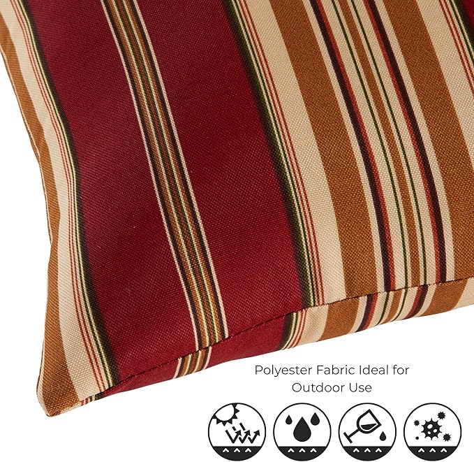 Set of 2 Outdoor Throw Pillows 19 x 12 Inch – Reversible Rectangle Patio Accent Pillows – Weather-Resistant Polyester Fabric – Eco-Friendly Recycled Polyfiber Fill – Roma Stripe