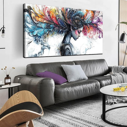 HUBOSKN Girl Canvas Wall Art for Living Room - Colorful Abstract Wall Art Bedroom - Girl Room Wall Decor Size 29" x 59"