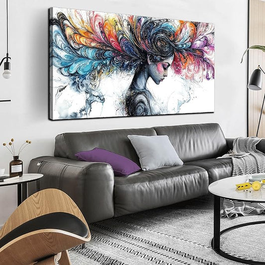 HUBOSKN Girl Canvas Wall Art for Living Room - Colorful Abstract Wall Art Bedroom - Girl Room Wall Decor Size 29" x 59"