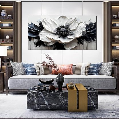 HUBOSKN Flower Canvas Wall Decor Living Room - Black and White Pictures Wall Art for Bedroom Women - Fashion Art Wall Decor Office Size 24" x 48"