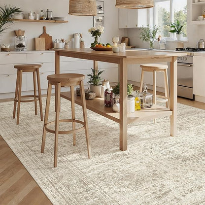Soalmost 7x10 Area Rug for Living Room Washable Abstract Vintage Soft Thin Indoor Floor Non-Slip Carpet for Bedroom Dining Room Beige